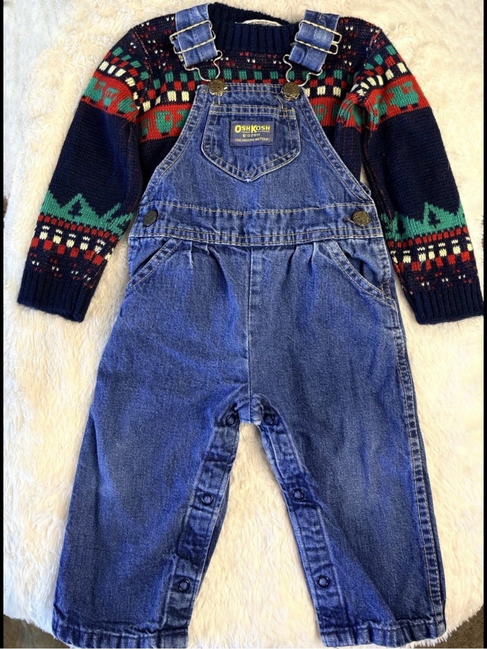 VTG Oshkosh B’Gosh Boys Vestbak Bib Overalls Snap Leg 18 Months